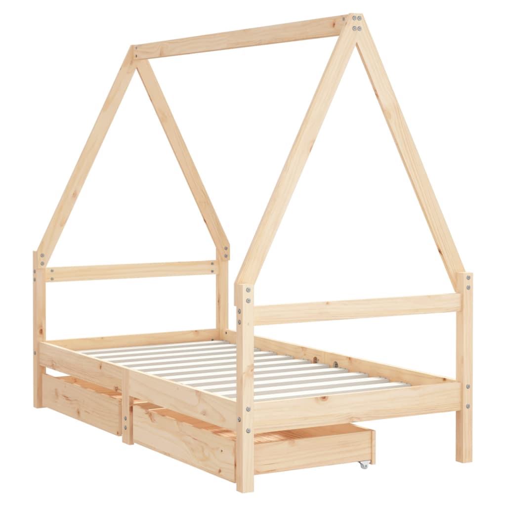 Kids Bed Frame with Drawers 80x160 cm Solid Wood Pine